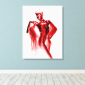 Shameless model posing with red veil and body pain キャンバスプリント (インサイチュ (ウッドフロア))