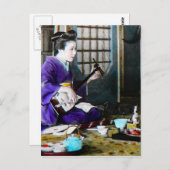 Shamisenのバンジョーを演奏しているヴィンテージの日本のな芸者 ポストカード (正面/裏面)