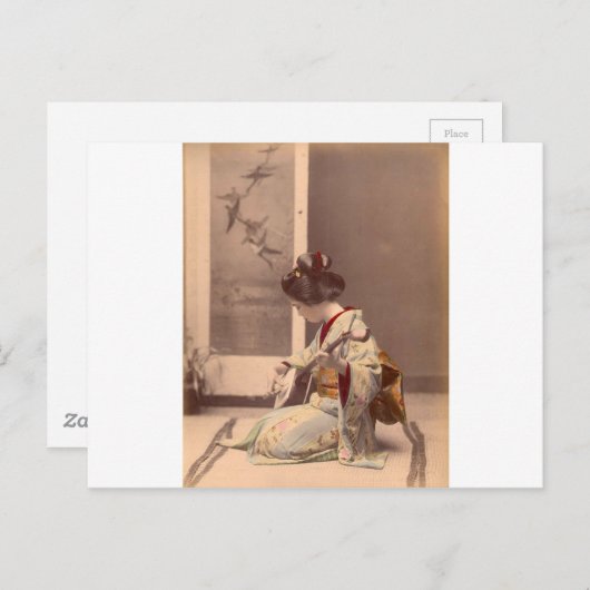 shamisenを遊んでいるヴィンテージの日本のな芸者 ポストカード (正面/裏面)