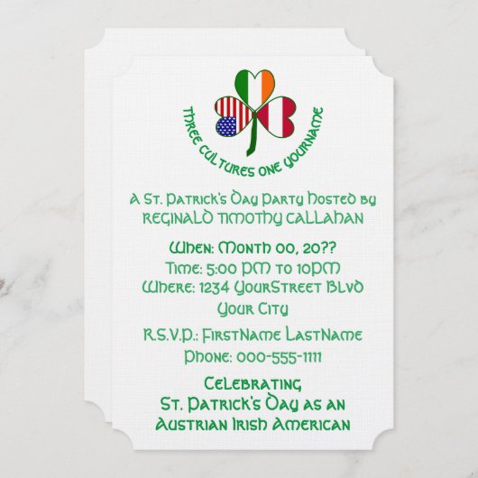 Shamrock Austrian Ireland USA Flags 招待状 (正面/裏面)