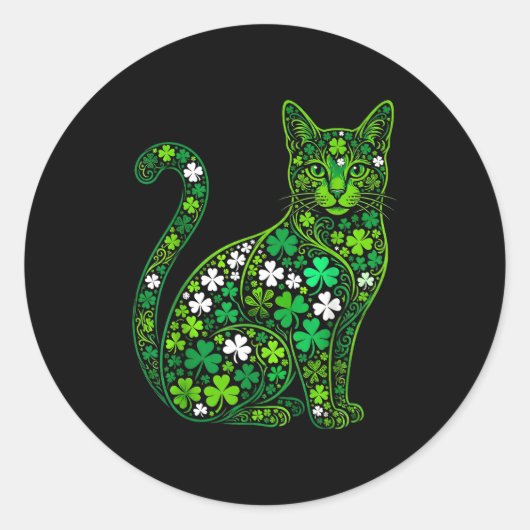 Shamrock cat saint patrick day green cat saint ラウンドシール (正面)