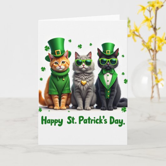 Shamrock Cats Holiday Card カード (黄色い花)