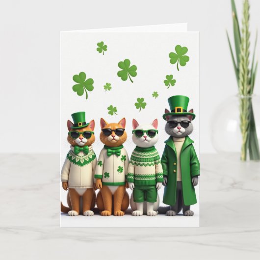 Shamrock Cats Pattern Holiday Card カード (正面)