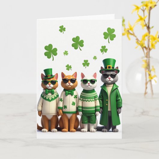 Shamrock Cats Pattern Holiday Card カード (黄色い花)
