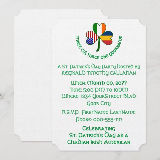 Shamrock Chadian Ireland USA Personalize Text 招待状 (正面/裏面)