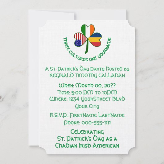 Shamrock Chadian Ireland USA Personalize Text 招待状 (正面)