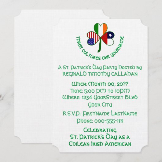 Shamrock Chilean Ireland USA Personalize Text 招待状 (正面/裏面)