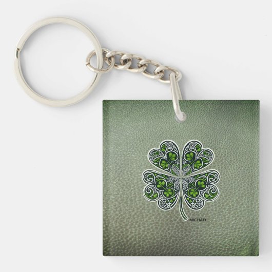 Shamrock Colover  St.Patrick`s Day Green Leather  キーホルダー (正面)