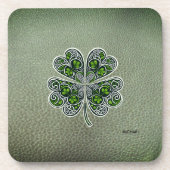 Shamrock Colover  St.Patrick`s Day Green Leather  コースター (正面)