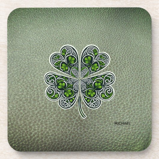 Shamrock Colover  St.Patrick`s Day Green Leather  コースター (正面)