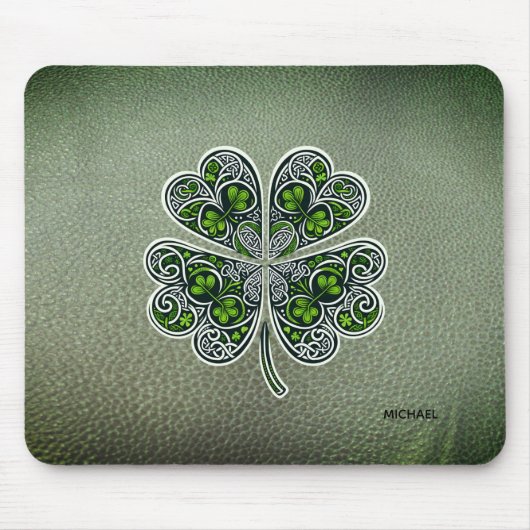 Shamrock Colover  St.Patrick`s Day Green Leather  マウスパッド (正面)