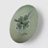 Shamrock Colover  St.Patrick`s Day Green Leather  ラウンド壁時計 (傾斜)