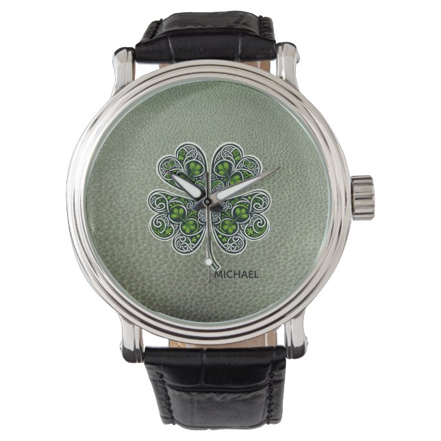 Shamrock Colover  St.Patrick`s Day Green Leather  腕時計 (正面)