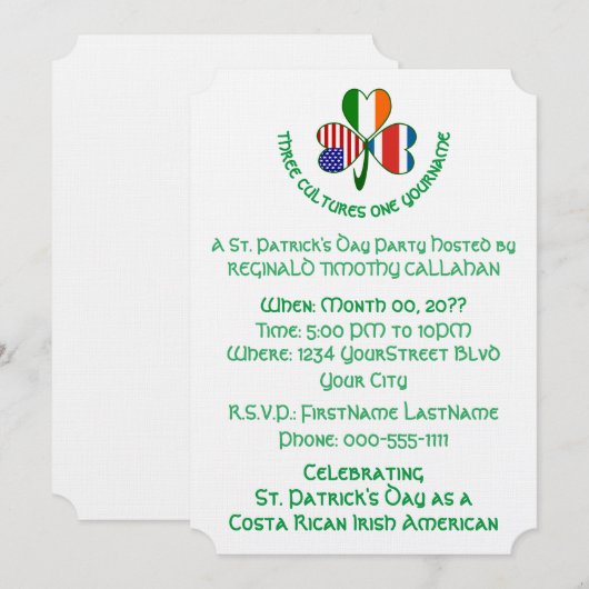 Shamrock Costa Rican Ireland USA Personalize Text 招待状 (正面/裏面)