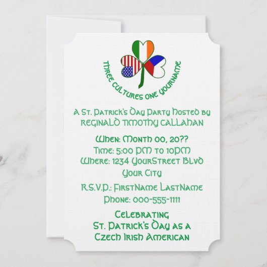 Shamrock Czechia Ireland USA Personalize Text 招待状 (正面)