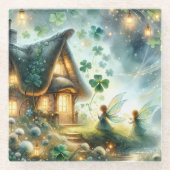 Shamrock Fairy Cottage Glow ガラスコースター (正面)