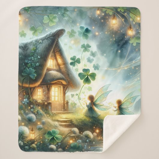 Shamrock Fairy Cottage Glow シェルパブランケット (正面)