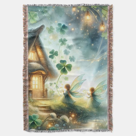 Shamrock Fairy Cottage Glow スローブランケット (正面縦)