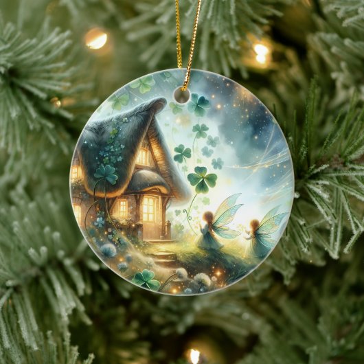 Shamrock Fairy Cottage Glow セラミックオーナメント (ツリー)