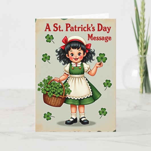 Shamrock Girl Vintage Style Card カード (正面)