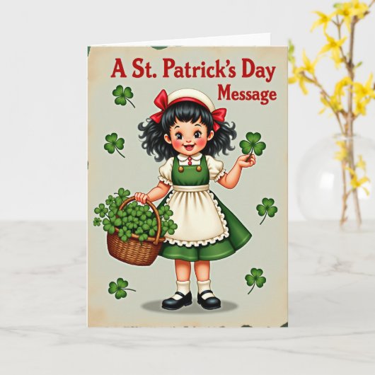 Shamrock Girl Vintage Style Card カード (黄色い花)