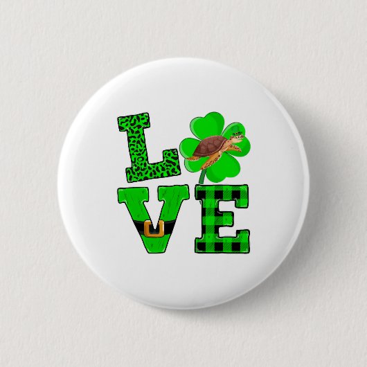 Shamrock Green Plaid Love Sea Turtle St Patrick'S 缶バッジ (正面)