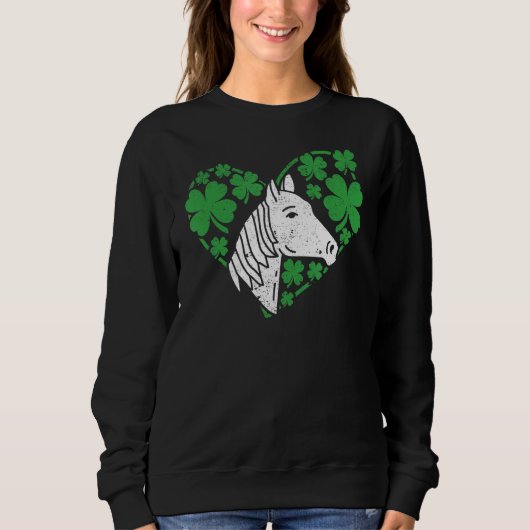Shamrock Heart Horse Clover St Patricks Day Irish  スウェットシャツ (正面)
