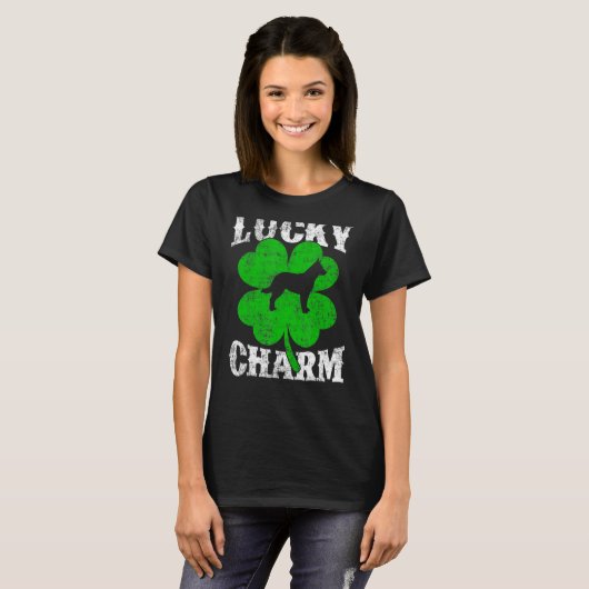 Shamrock Leaf Lucky Charm Blue Heeler Dog St Patri Tシャツ (正面フル)