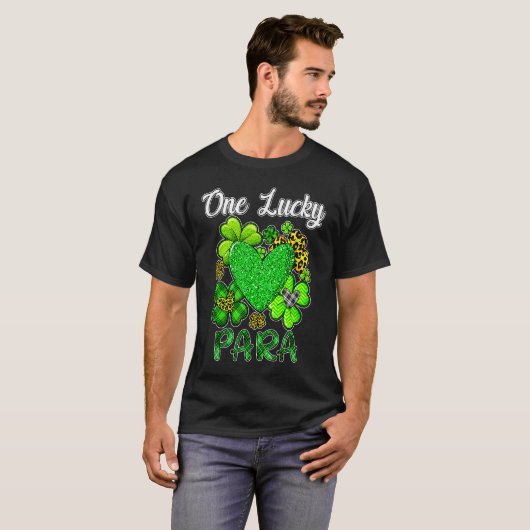 Shamrock Leopard Plaid One Lucky Para St Patricks  Tシャツ (正面フル)