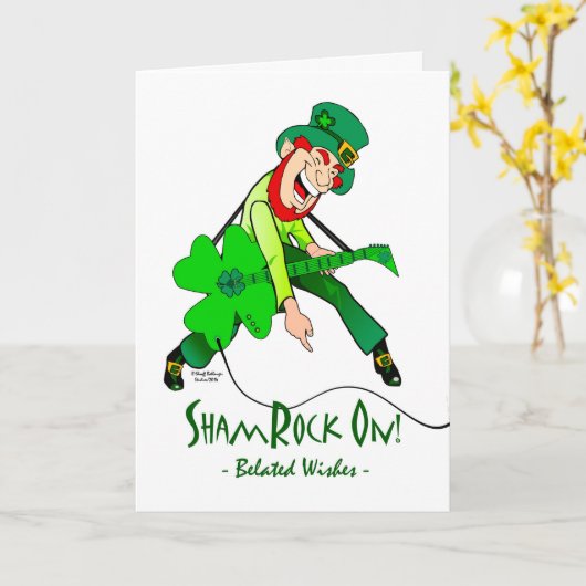 ShamRock On、Leprechaun、Belated St. Patrick's Day カード (黄色い花)