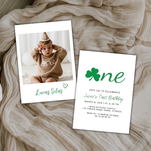 Shamrock One First Birthday Photo Invitation 招待状