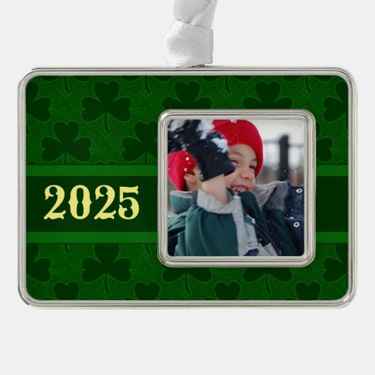 Shamrock Personalized シルバープレートフレームオーナメント (正面)