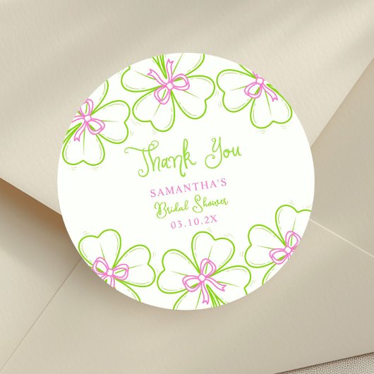 Shamrock Pink Green Bridal Shower Thank You ラウンドシール
