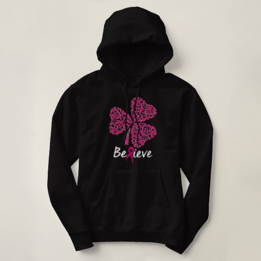 Shamrock Ribbon Pink Support Believe Breast Cancer パーカ (デザイン正面)