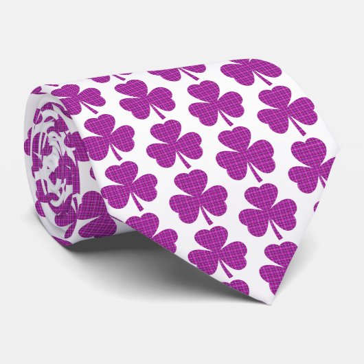 Shamrock Shape Plaid Pink Purple Neck Tie ネクタイ (ロール)