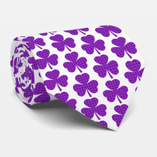 Shamrock Shape Plaid Purple Neck Tie ネクタイ (ロール)