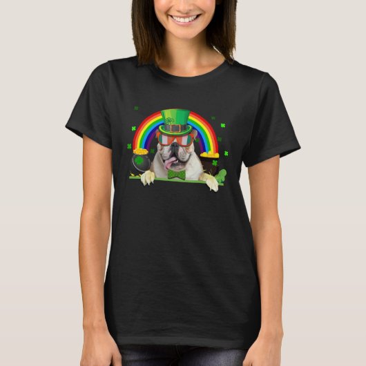 Shamrock St Patrick s Day French Bulldog Leprechau Tシャツ (正面)