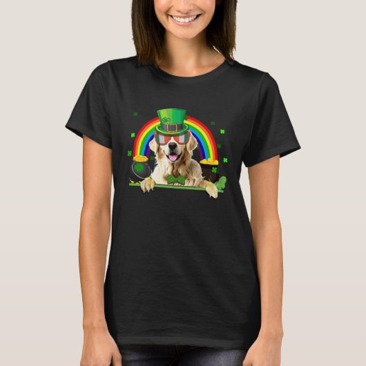 Shamrock St Patrick s Day Golden Retriever Leprech Tシャツ (正面)