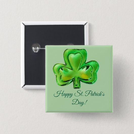 Shamrock St. Patrick's Day Button 缶バッジ (正面&裏面)