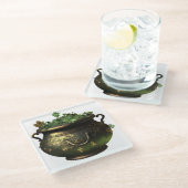 SHAMROCKSのグリーン&金ゴールドアイルランドポット&つる植物 ガラスコースター (アングル)