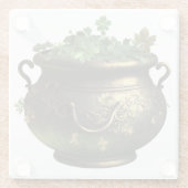 SHAMROCKSのグリーン&金ゴールドアイルランドポット&つる植物 ガラスコースター (裏面)