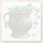 SHAMROCKSのグリーン&金ゴールドアイルランドポット&つる植物 ガラスコースター (裏面)