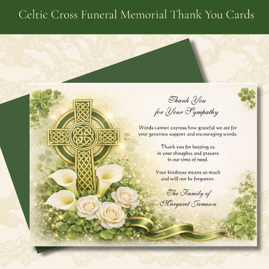 Shamrocks Catholic Irish Celtic Cross Condolence  サンキューカード