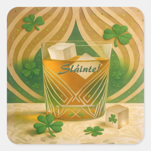Shamrocks Irish Whiskey Tumbler "Sláinte!" スクエアシール (正面)