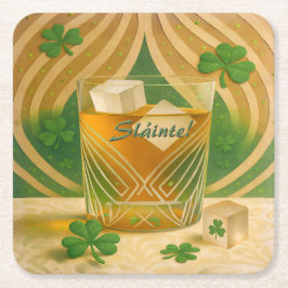 Shamrocks Irish Whiskey Tumbler "Sláinte!" スクエアペーパーコースター