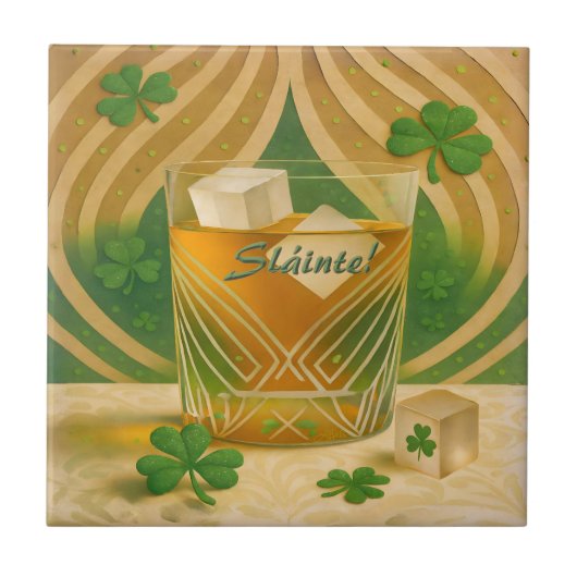 Shamrocks Irish Whiskey Tumbler "Sláinte!" タイル (正面)