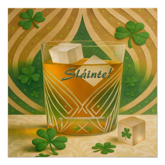 Shamrocks Irish Whiskey Tumbler "Sláinte!" ポスター (正面)