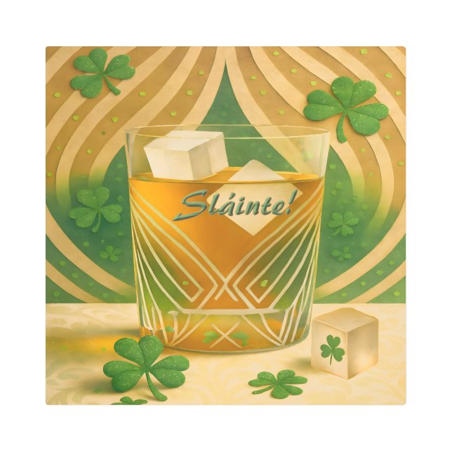Shamrocks Irish Whiskey Tumbler "Sláinte!" メタルプリント (正面)