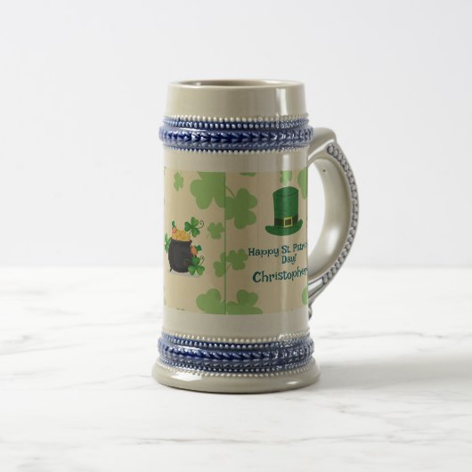 Shamrocks, leprechauns & Pot of Gold Stein ビールジョッキ (正面右)