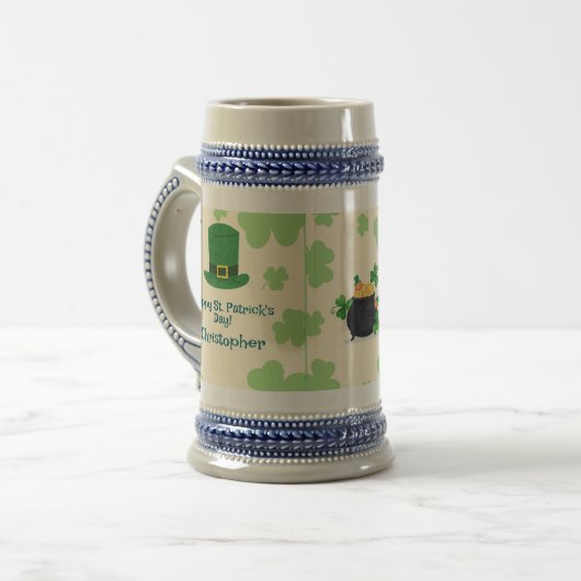Shamrocks, leprechauns & Pot of Gold Stein ビールジョッキ (正面左)